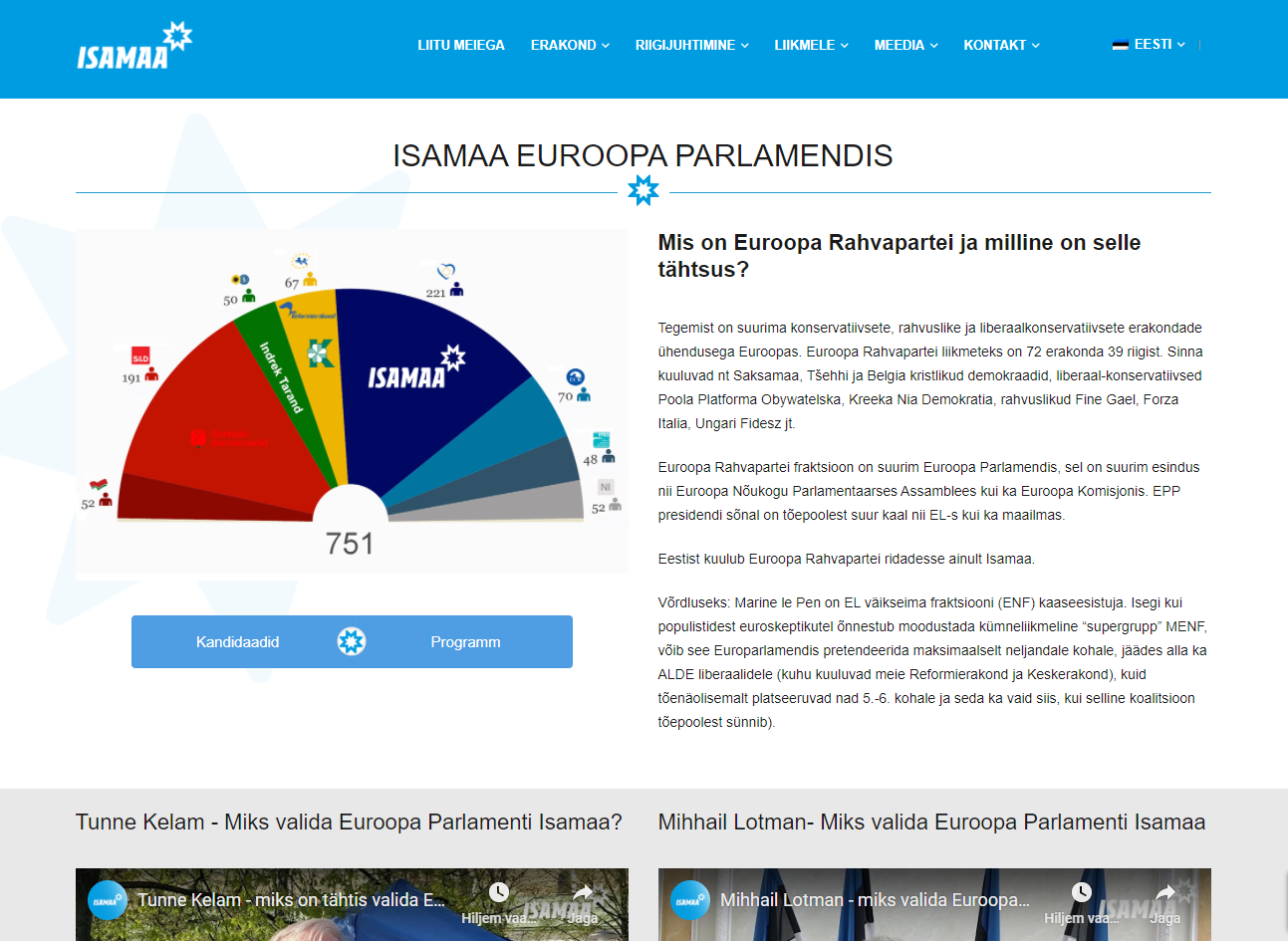Isamaa website interface